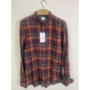 Paul Smith Cotton Plaid Flannel Button Down Shirt Tailored Fit Mens M NWOT